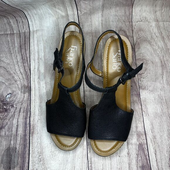 Franco Sarto Shantelle Women’s Wedge Sandals Black Leather Cork Size 8 - Picture 5 of 7